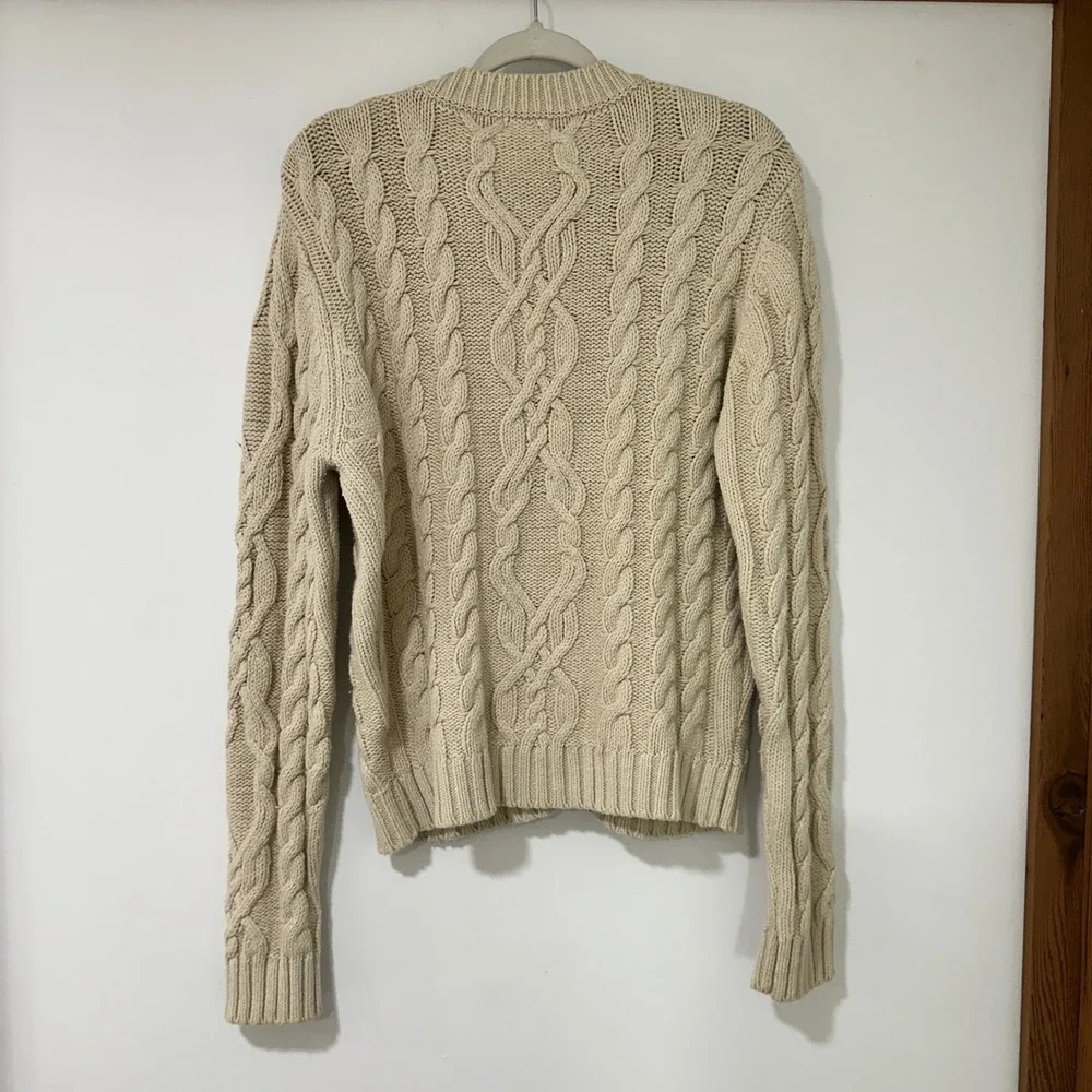 Shop The Mint Sweater Womens Large Cream Cable Knit Chunky Green Velvet Bows L